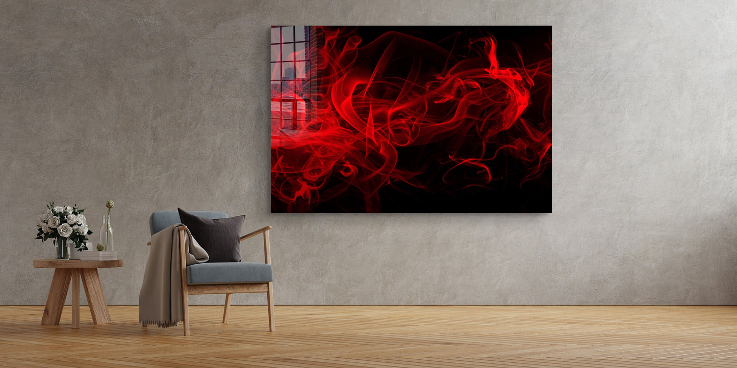 Red Smoke Large Glass Wall Art