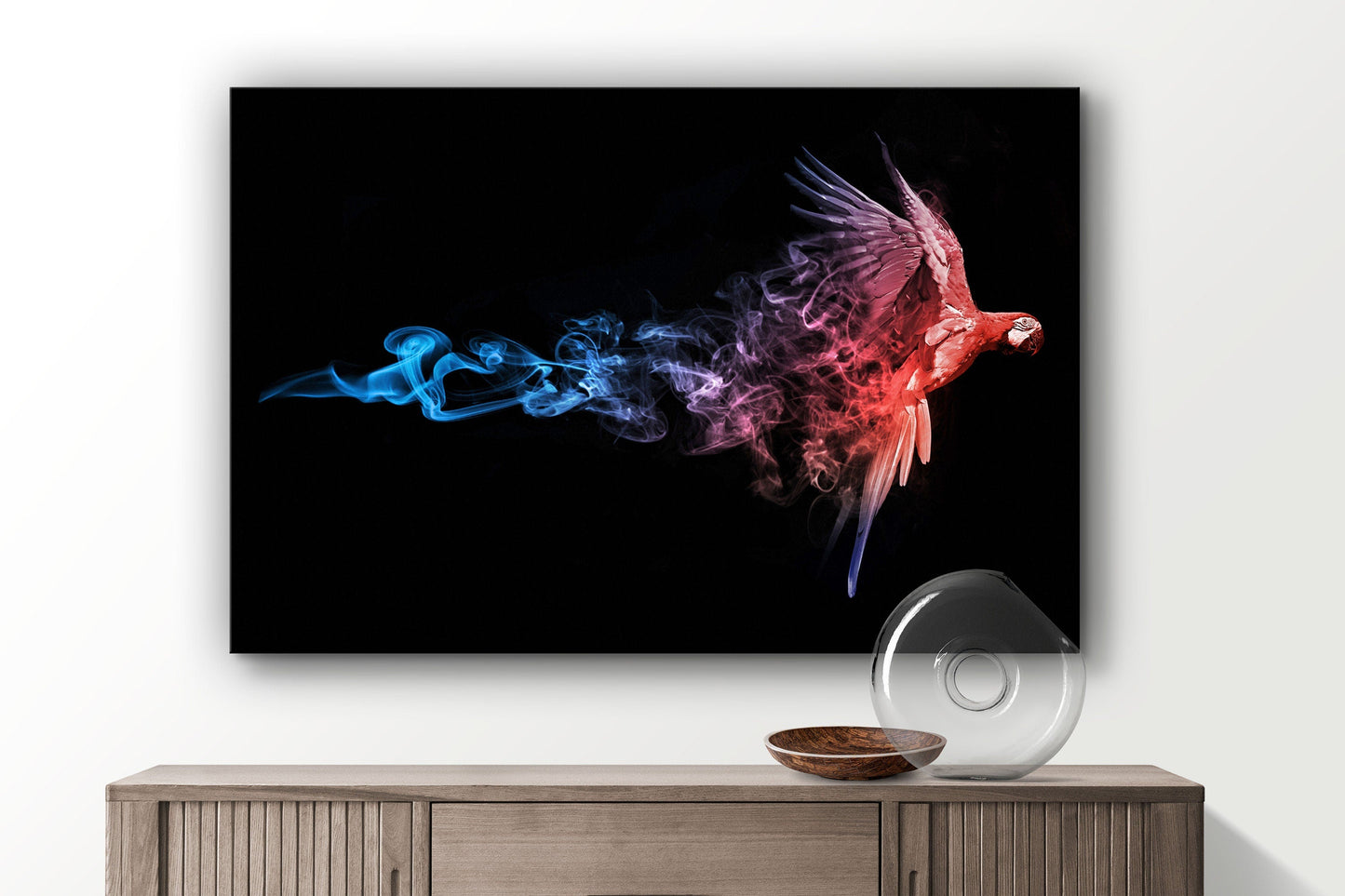 Blue Smoke Parrot, Large Glass Wall Art