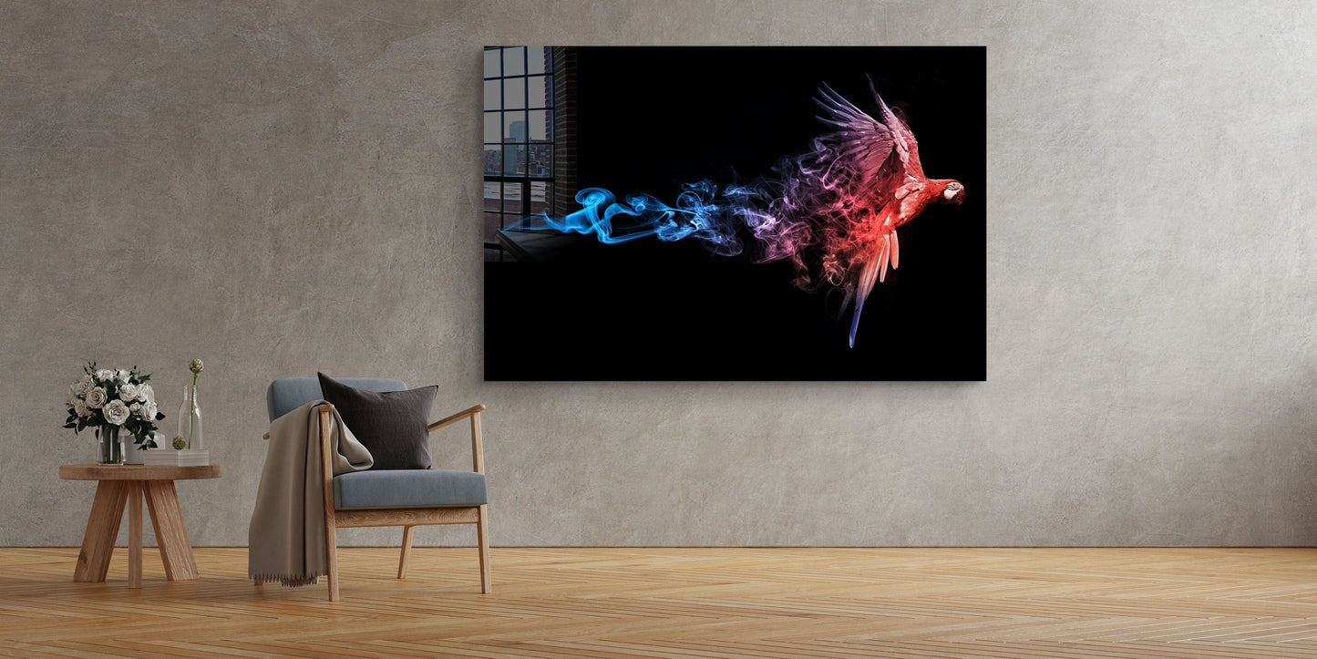 Blue Smoke Parrot, Large Glass Wall Art