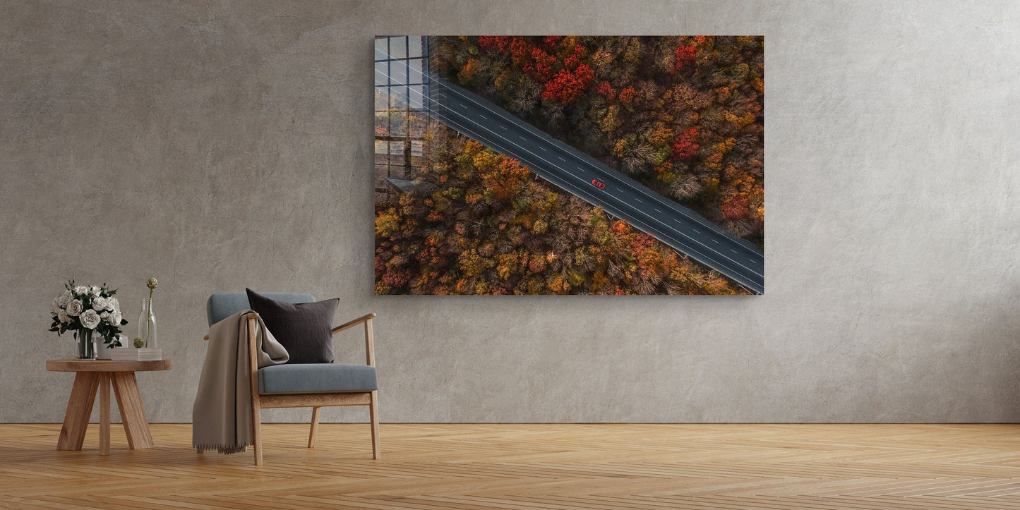 Forest Road, Spring Time Scenery, Large Glass Wall Art