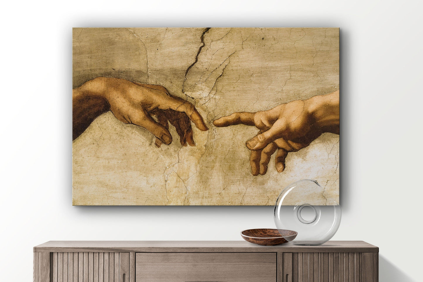 Creation of Adam - Michelangelo, Large Glass Wall Art