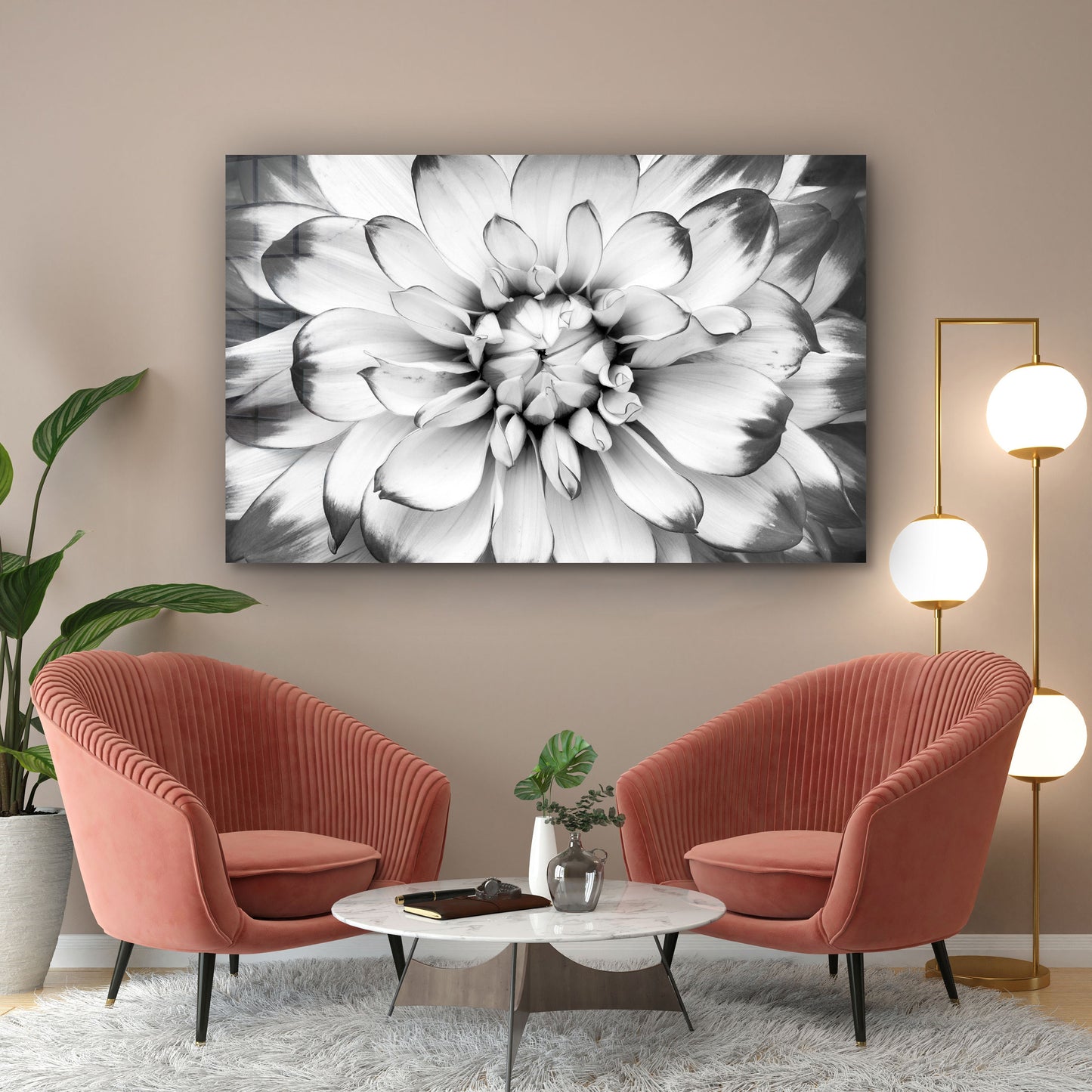 Black and White Macro Shot of Flower,Flower , Large Glass Wall Art