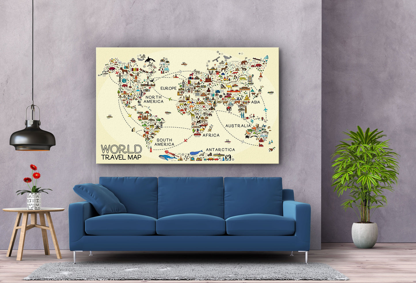 World Travel Map, Large Glass Wall Art