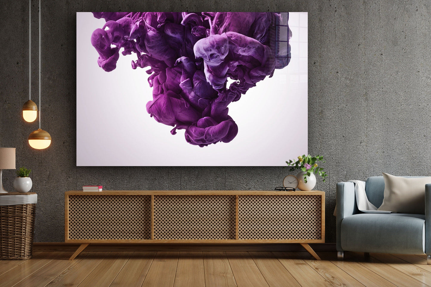 Abstract Purple Drop, Large Glass Wall Art