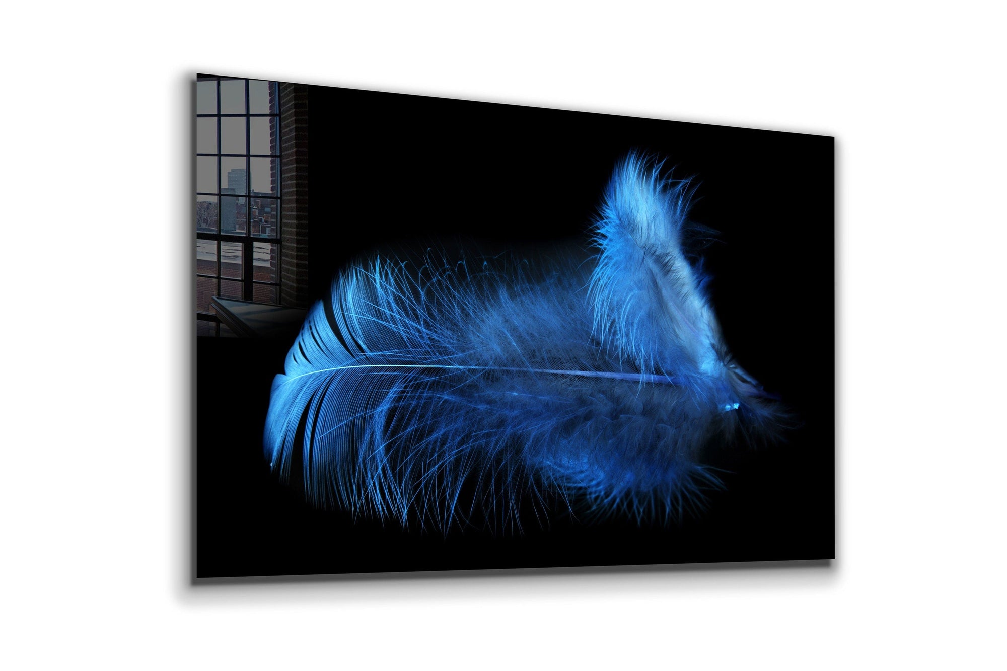 Blue Feather, Large Glass Wall Art