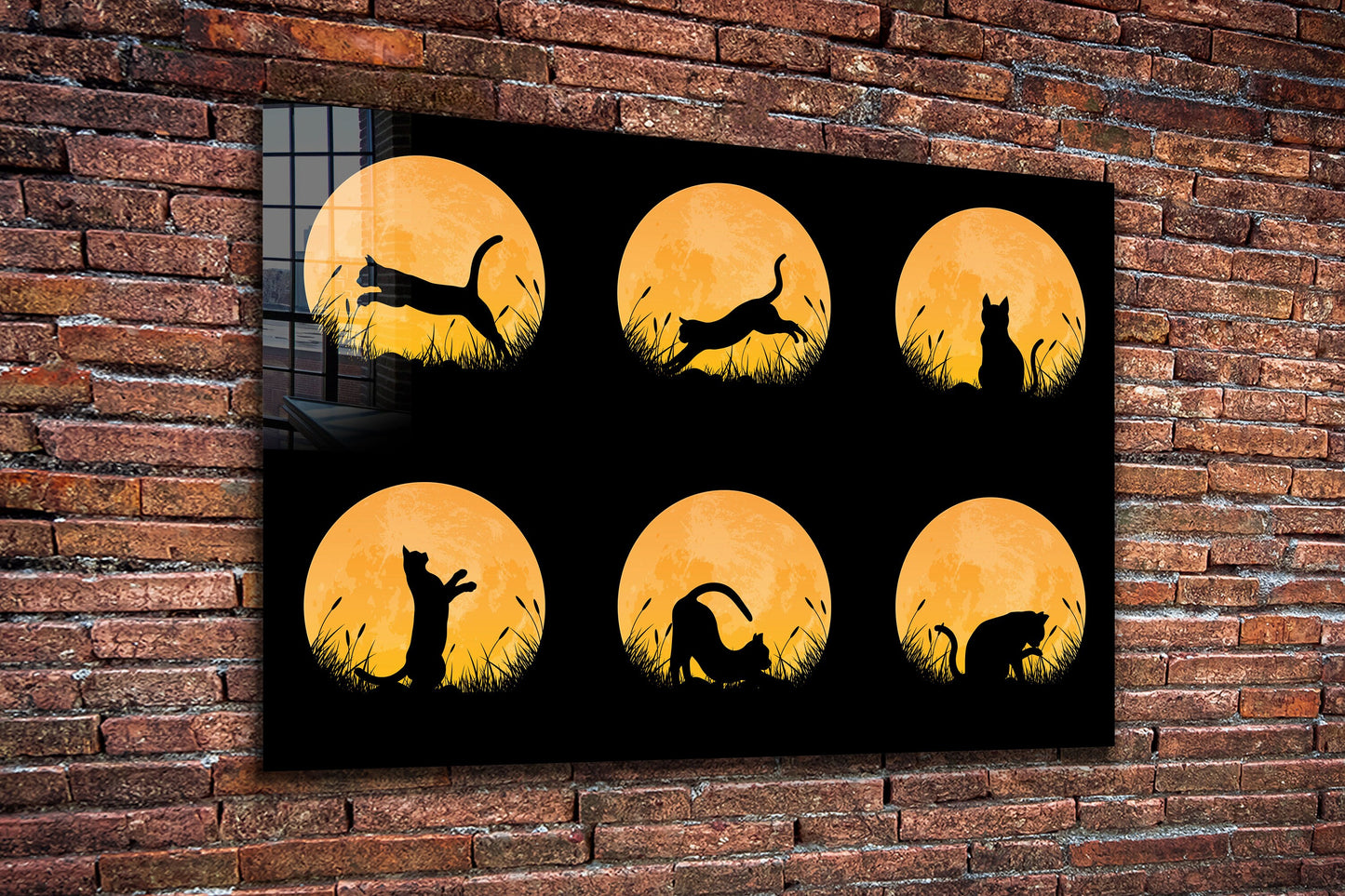 Cat Silouhette, Large Glass Wall Art
