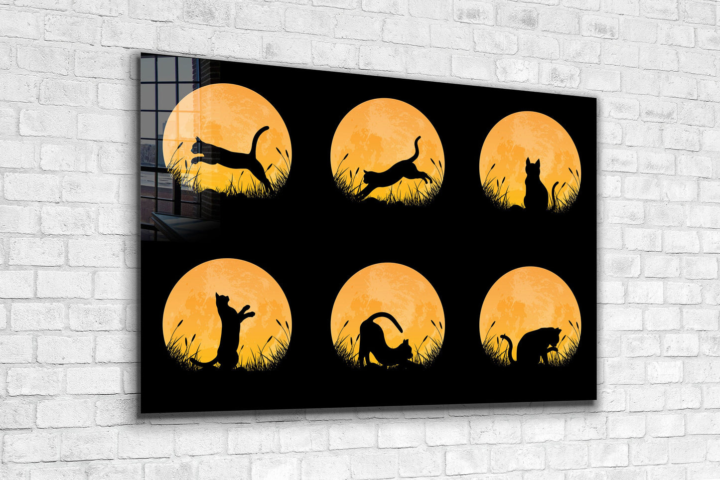 Cat Silouhette, Large Glass Wall Art