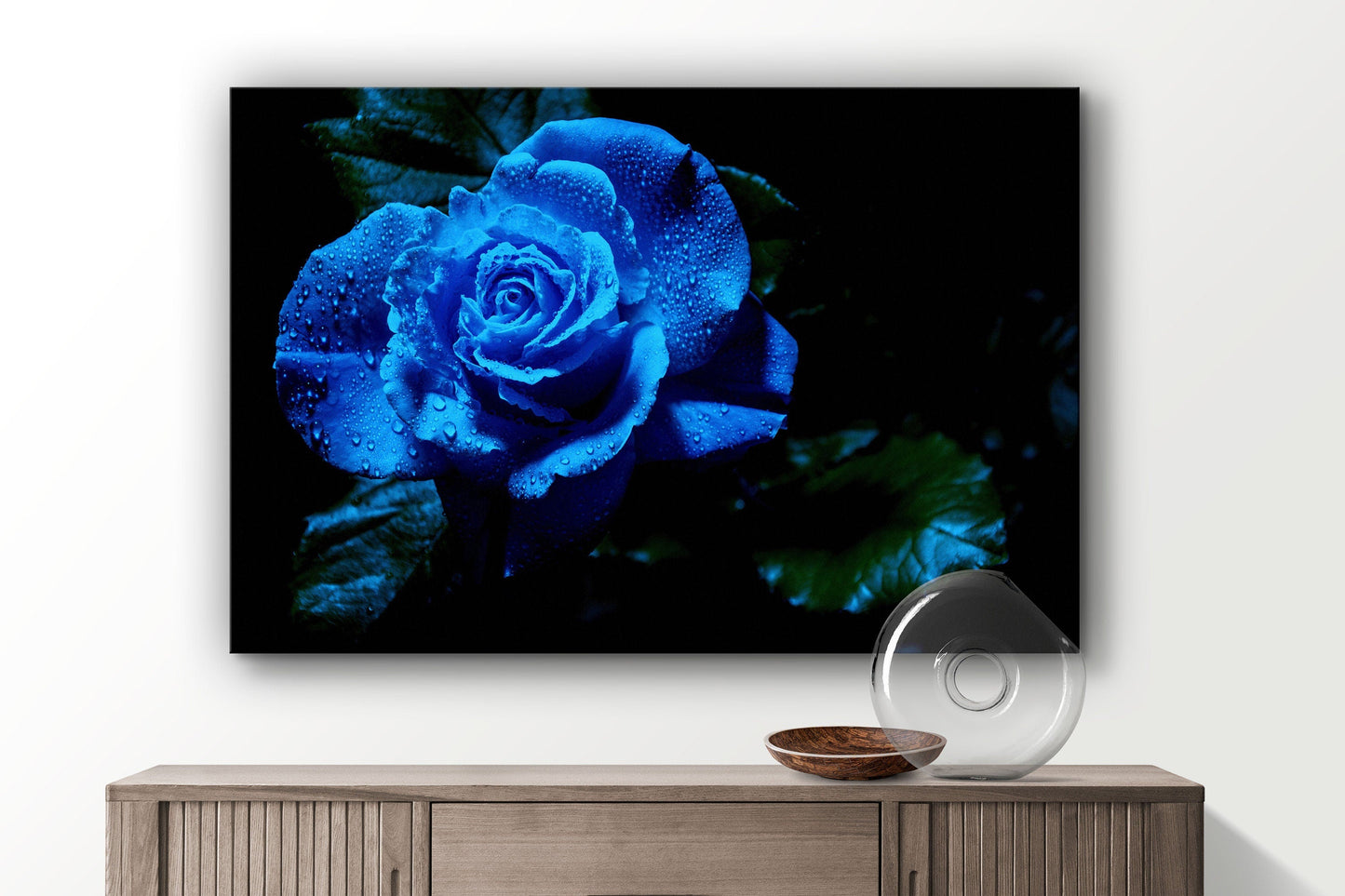 Abstract Blue Flower, Large Glass Wall Art