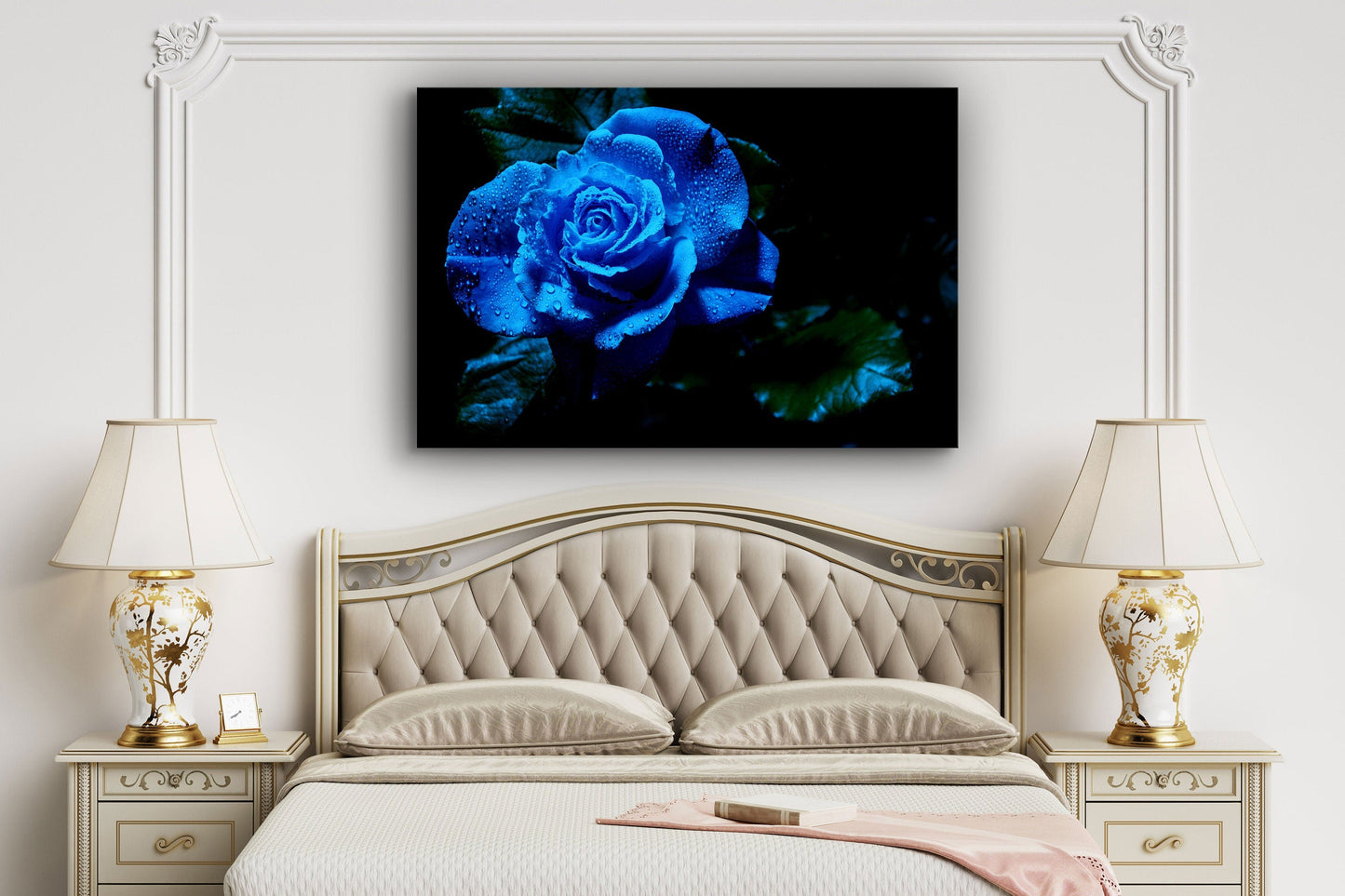 Abstract Blue Flower, Large Glass Wall Art