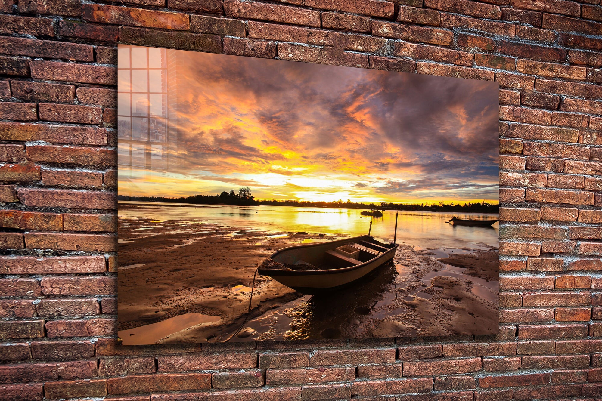 Beach and Boat, beach prints Large Glass Wall Art