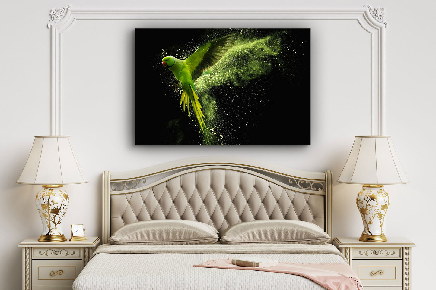 Green Parrot, Large Glass Wall Art