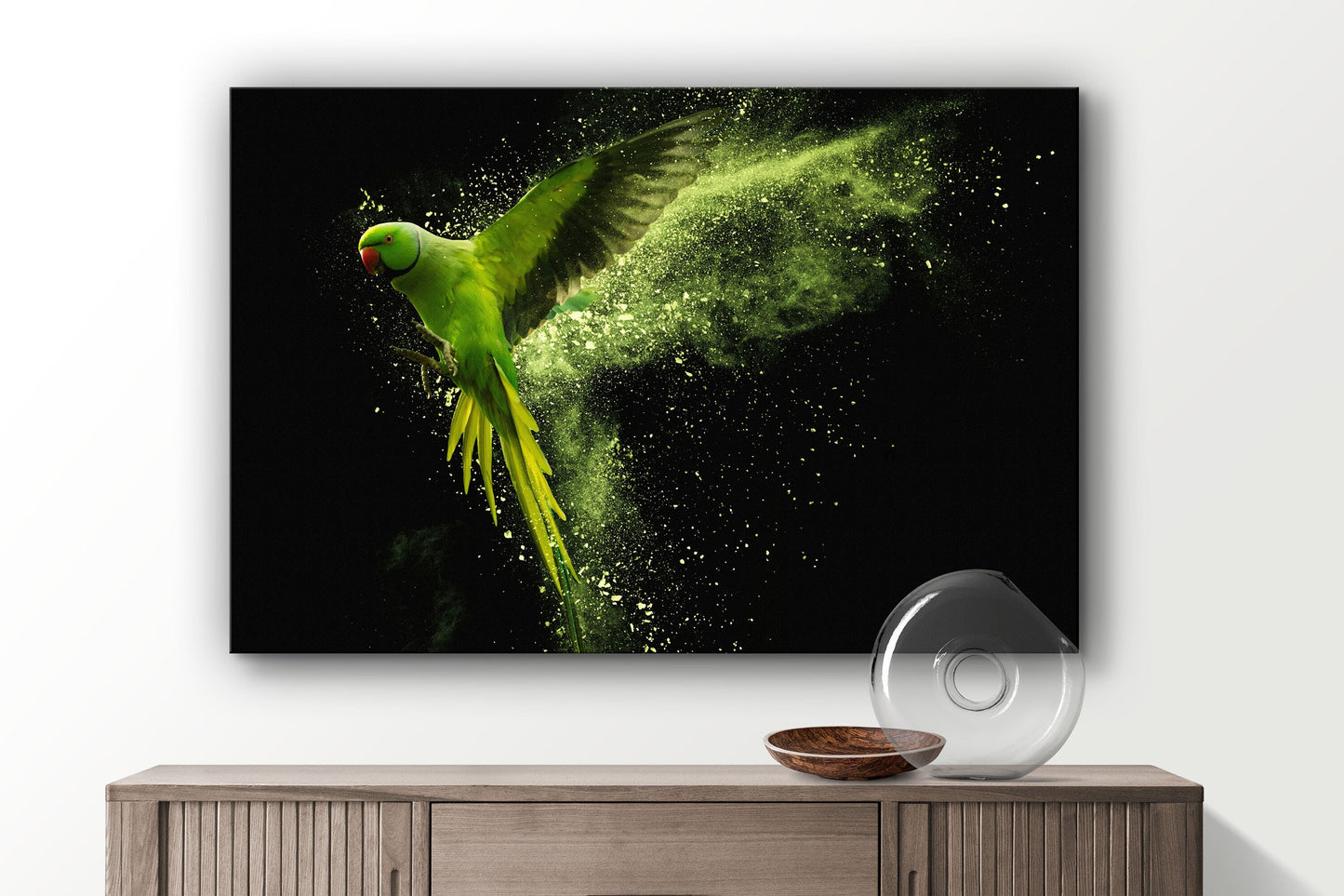 Green Parrot, Large Glass Wall Art