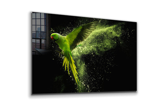 Green Parrot, Large Glass Wall Art