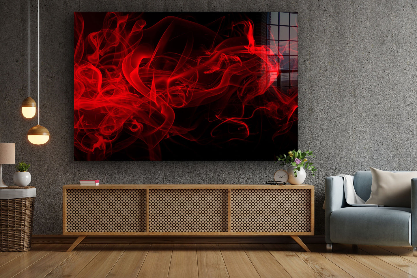 Red Smoke Large Glass Wall Art