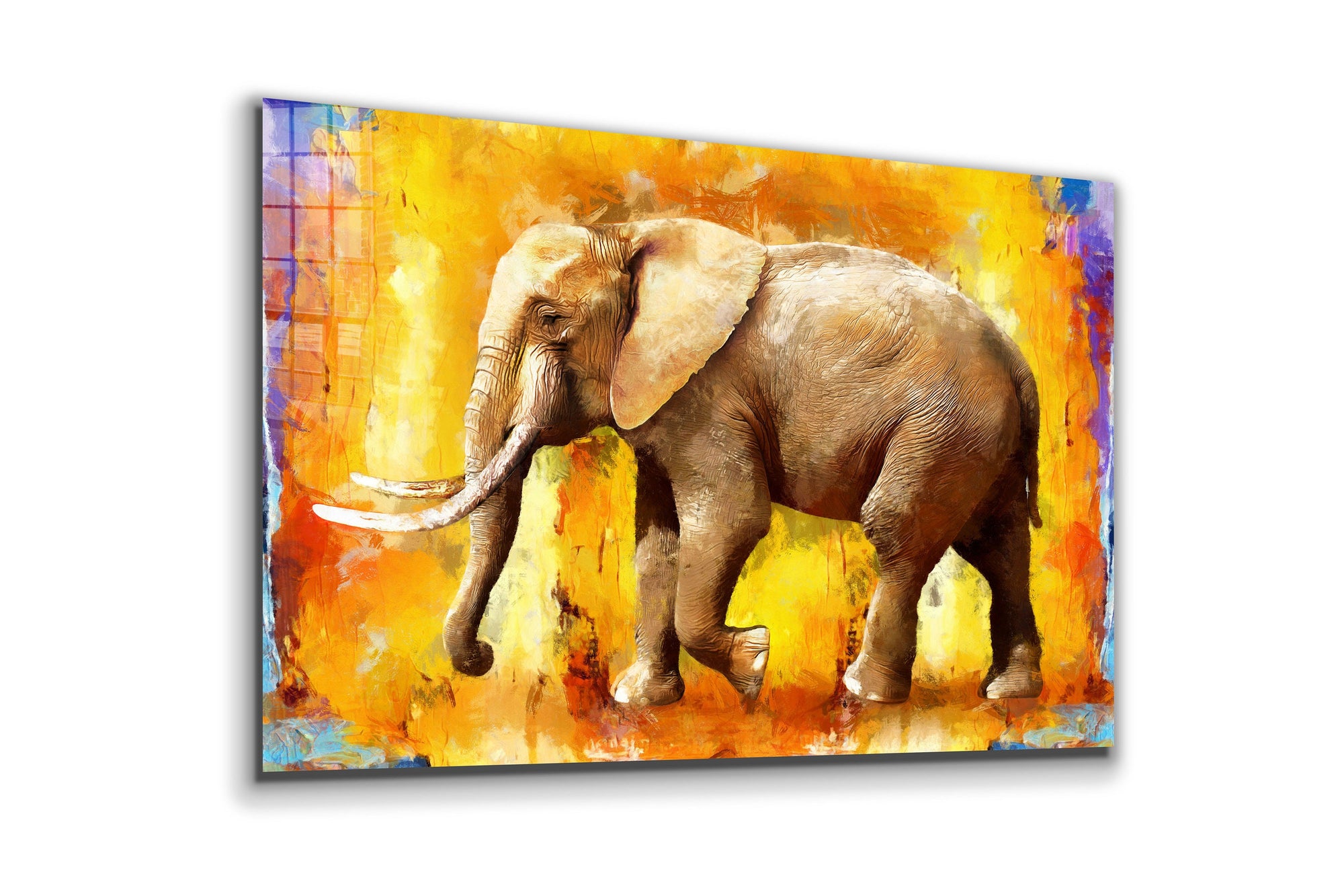 Elephant Painting, Large Glass Wall Art