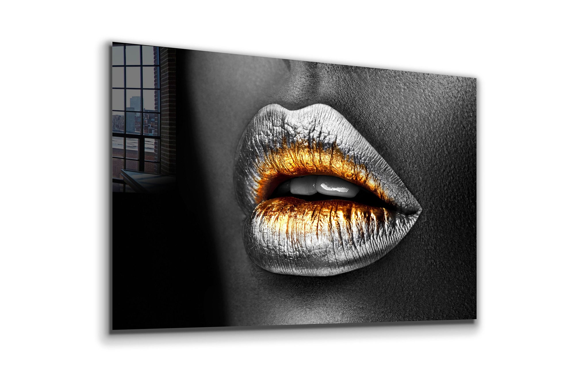 Silver Gold Make Up Woman, Large Glass Wall Art