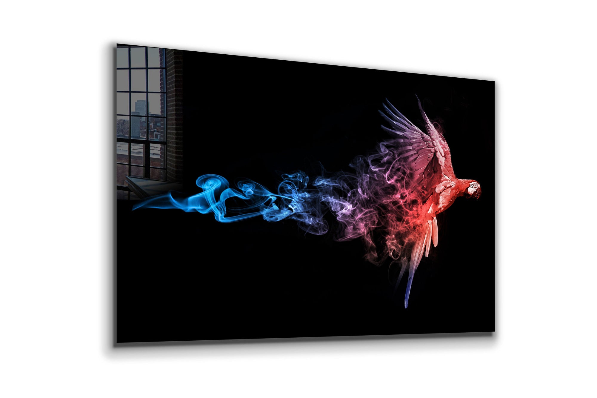 Blue Smoke Parrot, Large Glass Wall Art