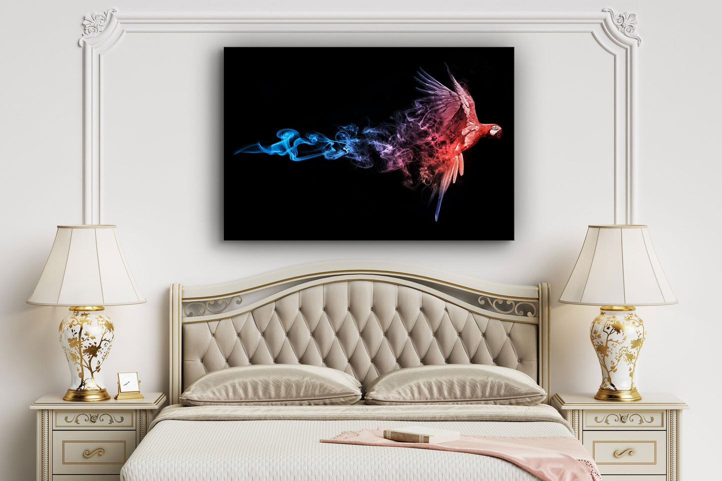 Blue Smoke Parrot, Large Glass Wall Art