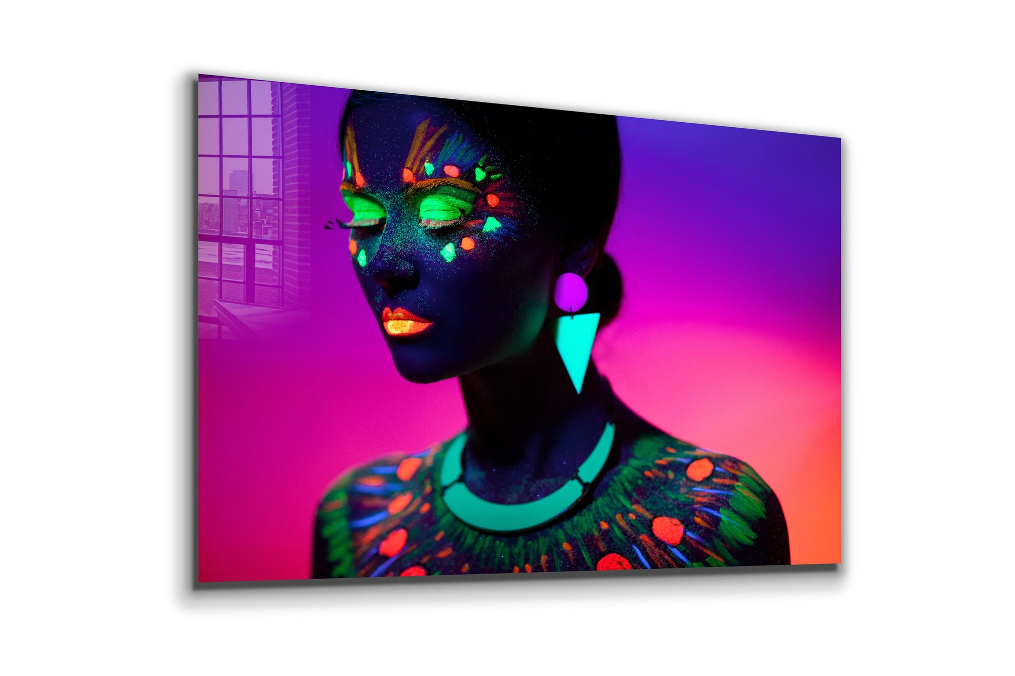 Neon Make-Up Black Woman, Large Glass Wall Art