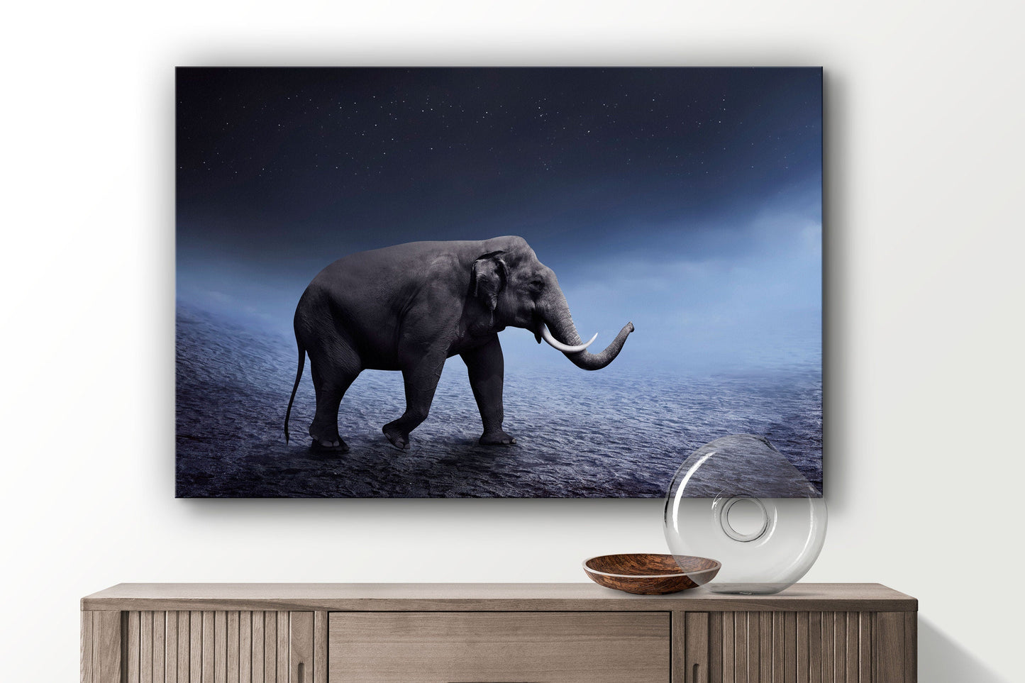 Elephant Night Walk, Large Glass Wall Art