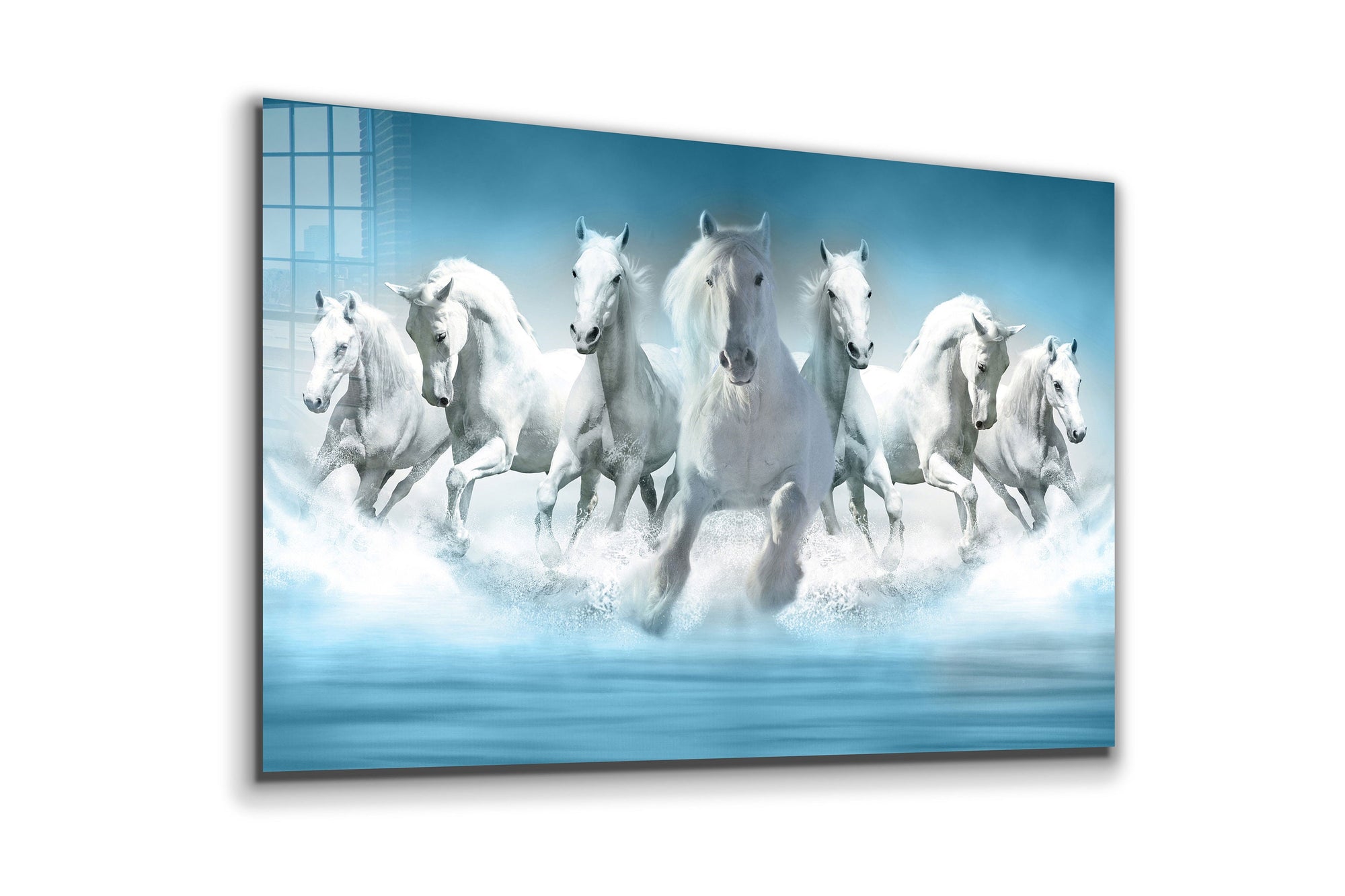 White Horses, Large Glass Wall Art