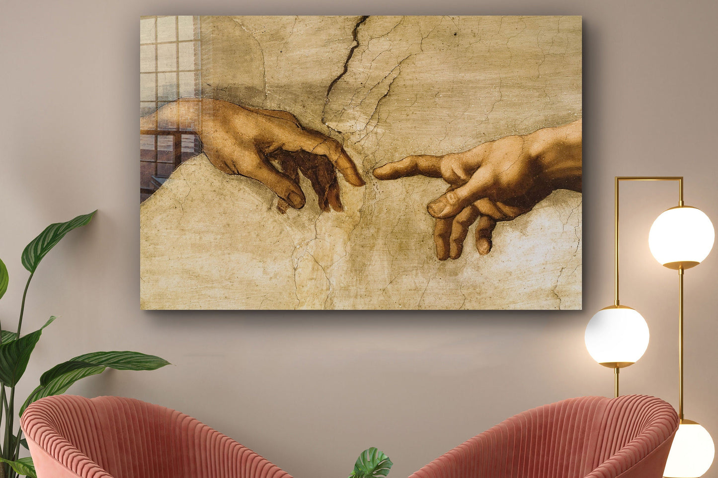 Creation of Adam - Michelangelo, Large Glass Wall Art
