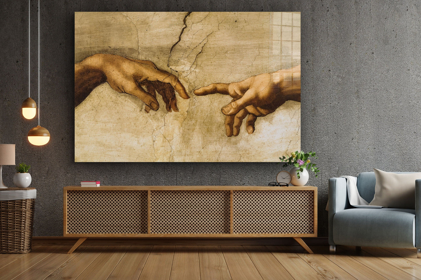 Creation of Adam - Michelangelo, Large Glass Wall Art