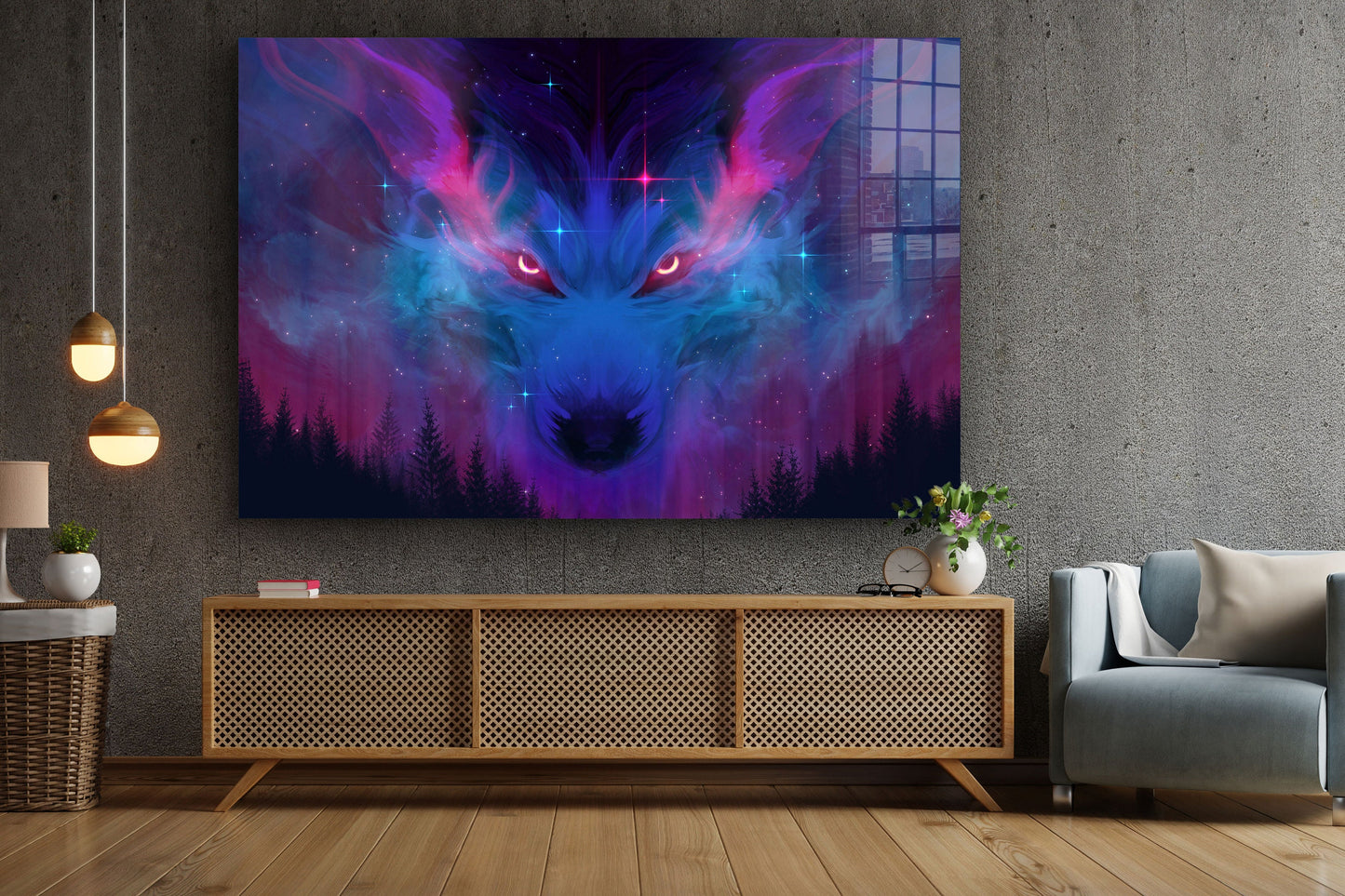 Night Wolf Large Glass Wall Art