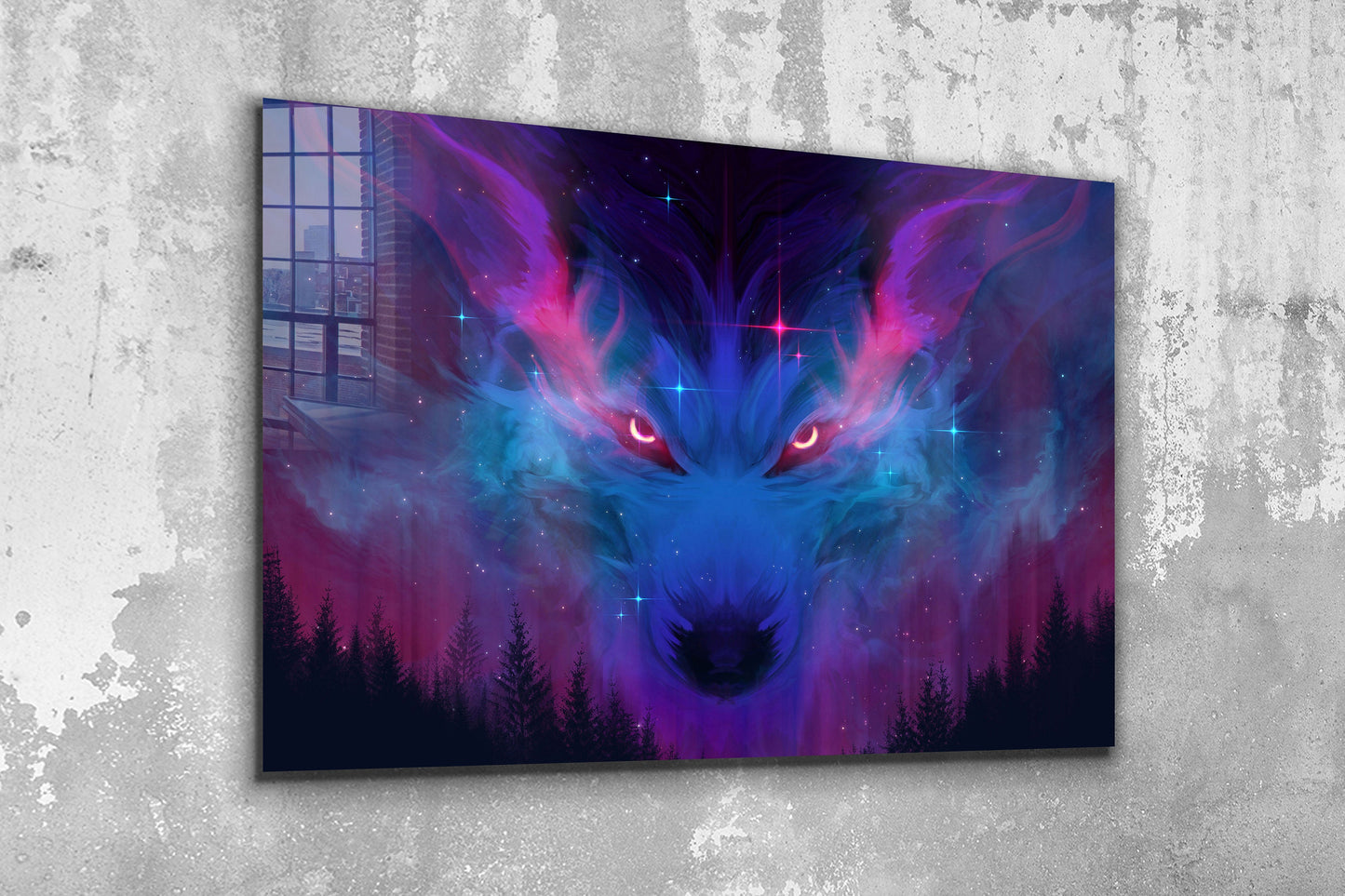 Night Wolf Large Glass Wall Art