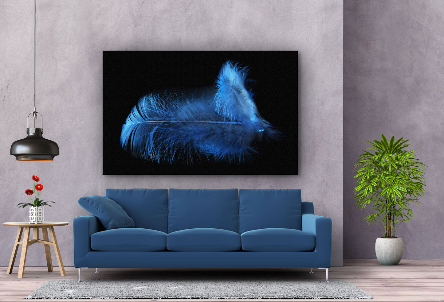 Blue Feather, Large Glass Wall Art