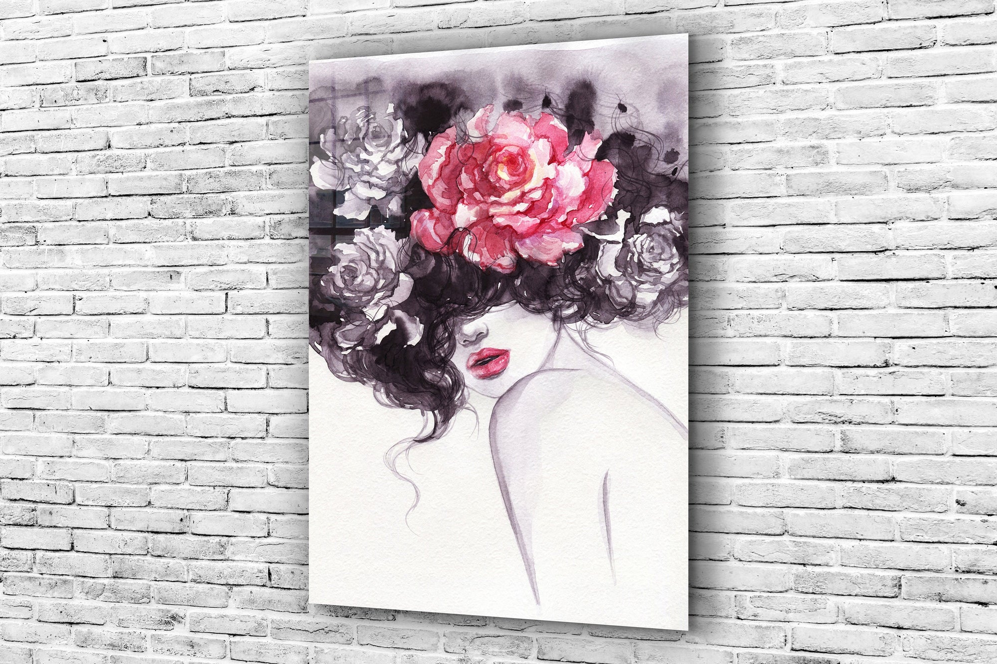 Woman of Rose, Large Glass Wall Art