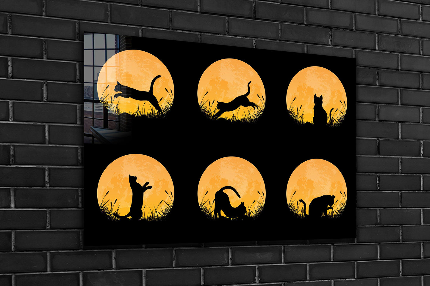 Cat Silouhette, Large Glass Wall Art