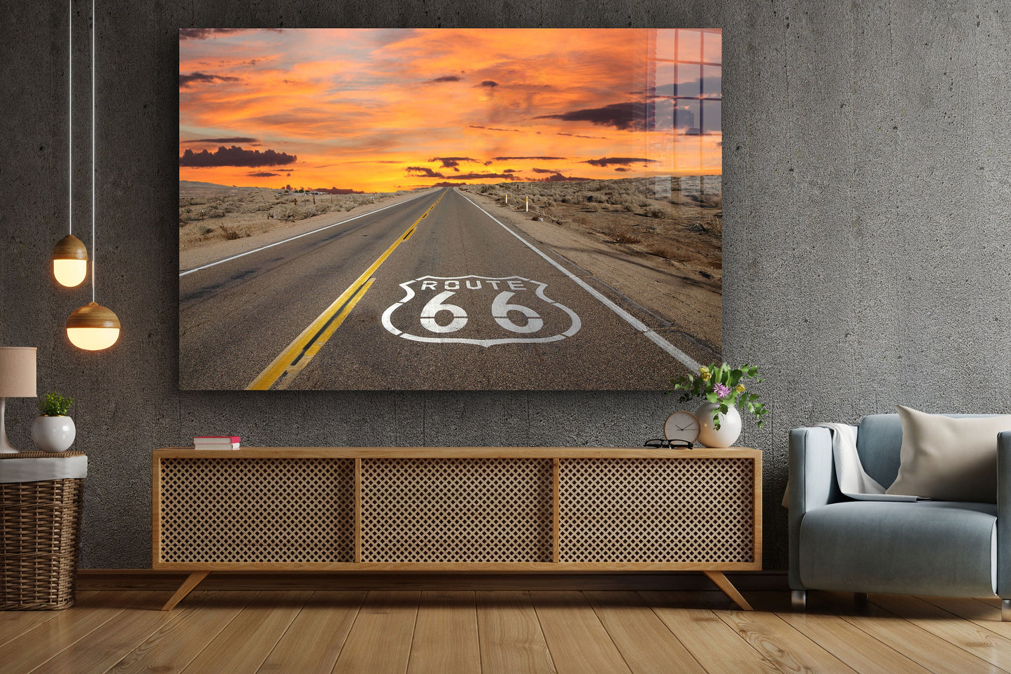 Route 66 to Sunset, Large Glass Wall Art