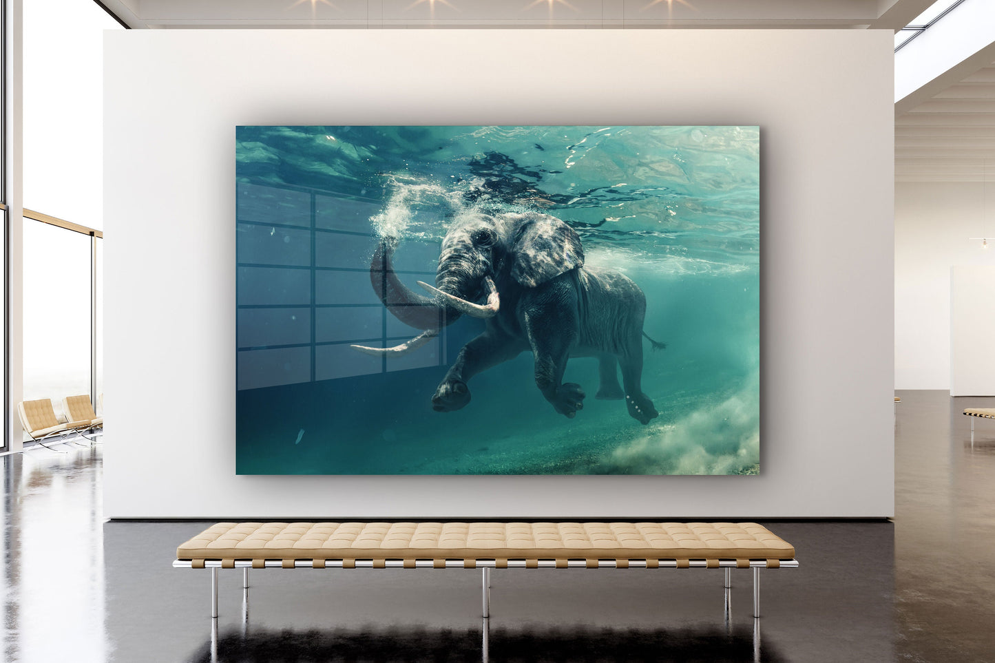 Elephant in the Sea, Large Glass Wall Art