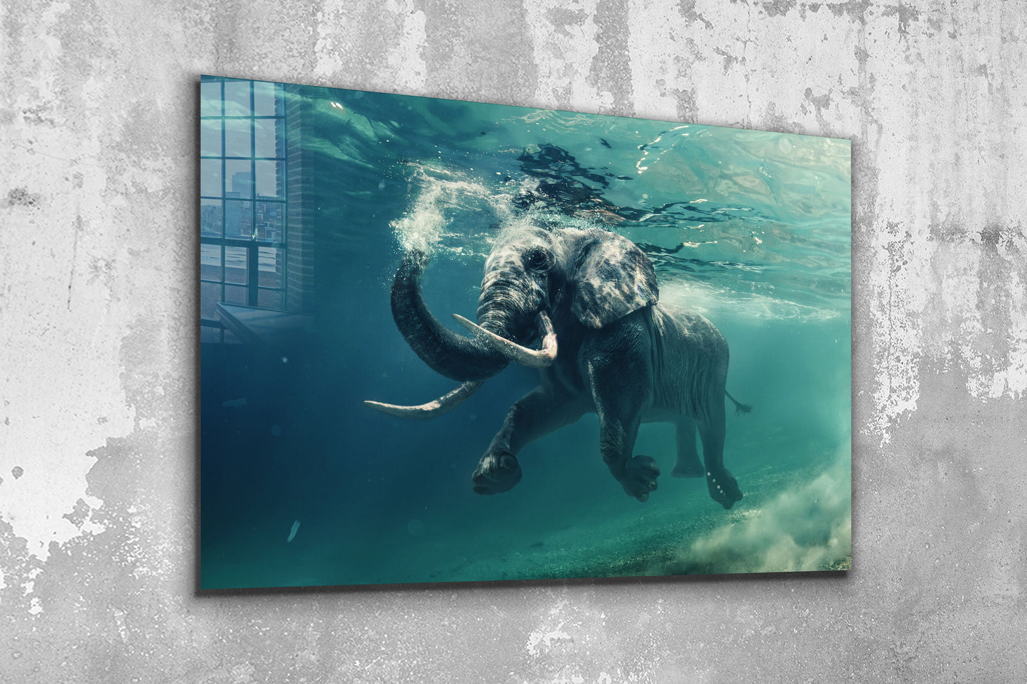 Elephant in the Sea, Large Glass Wall Art