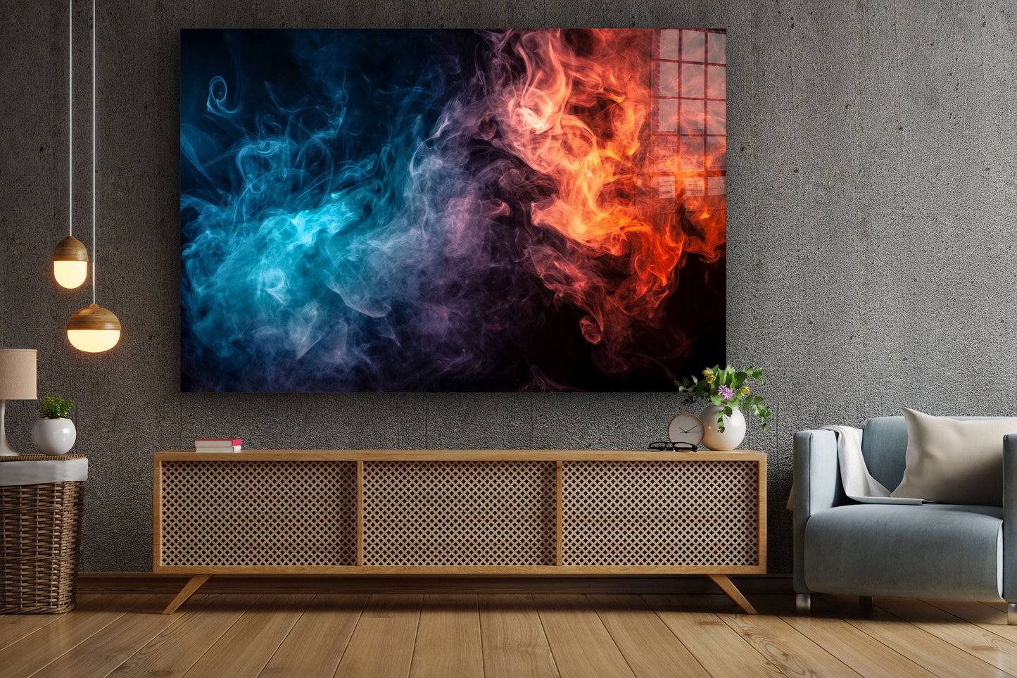 Fire and Ice Abstract, Large Glass Wall Art