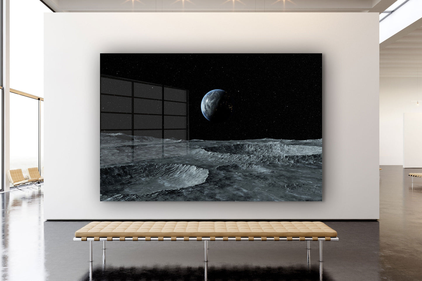 Earth View from Moon, Large Glass Wall Art
