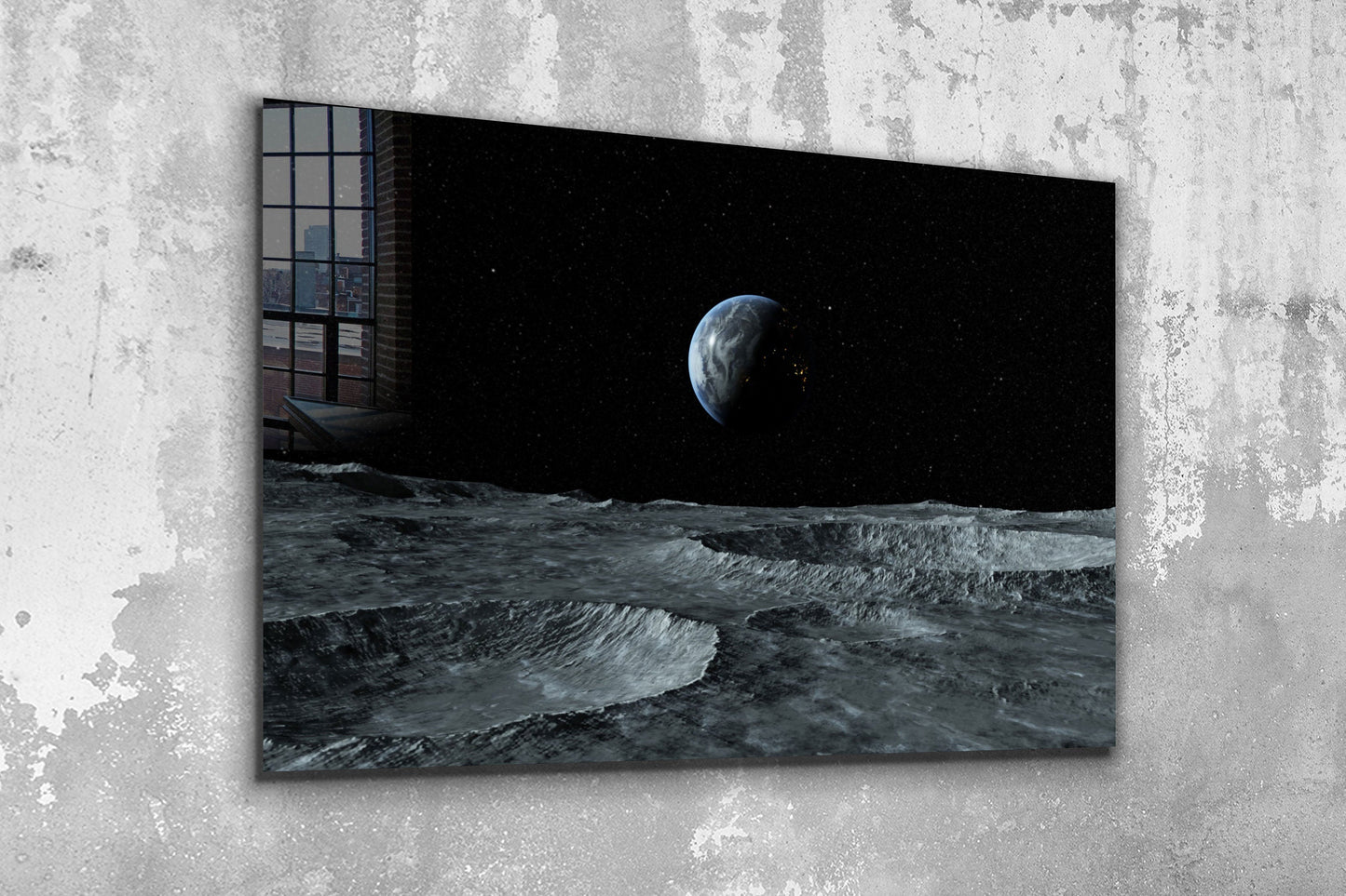 Earth View from Moon, Large Glass Wall Art