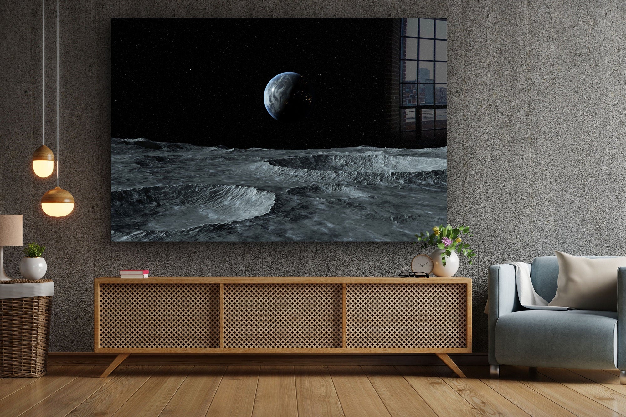 Earth View from Moon, Large Glass Wall Art