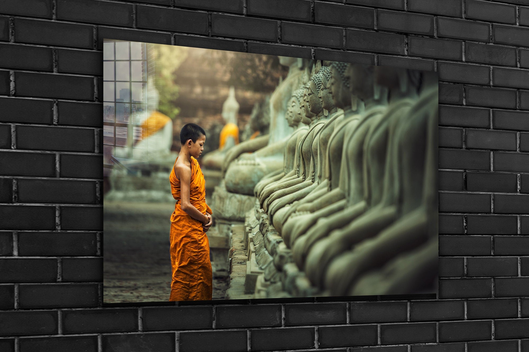 Monk Praying, Large Glass Wall Art