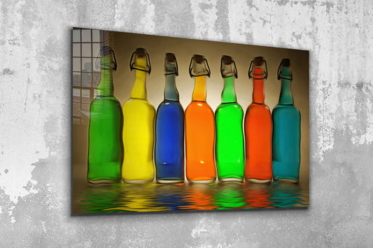 Colorful Bottles, Large Glass Wall Art