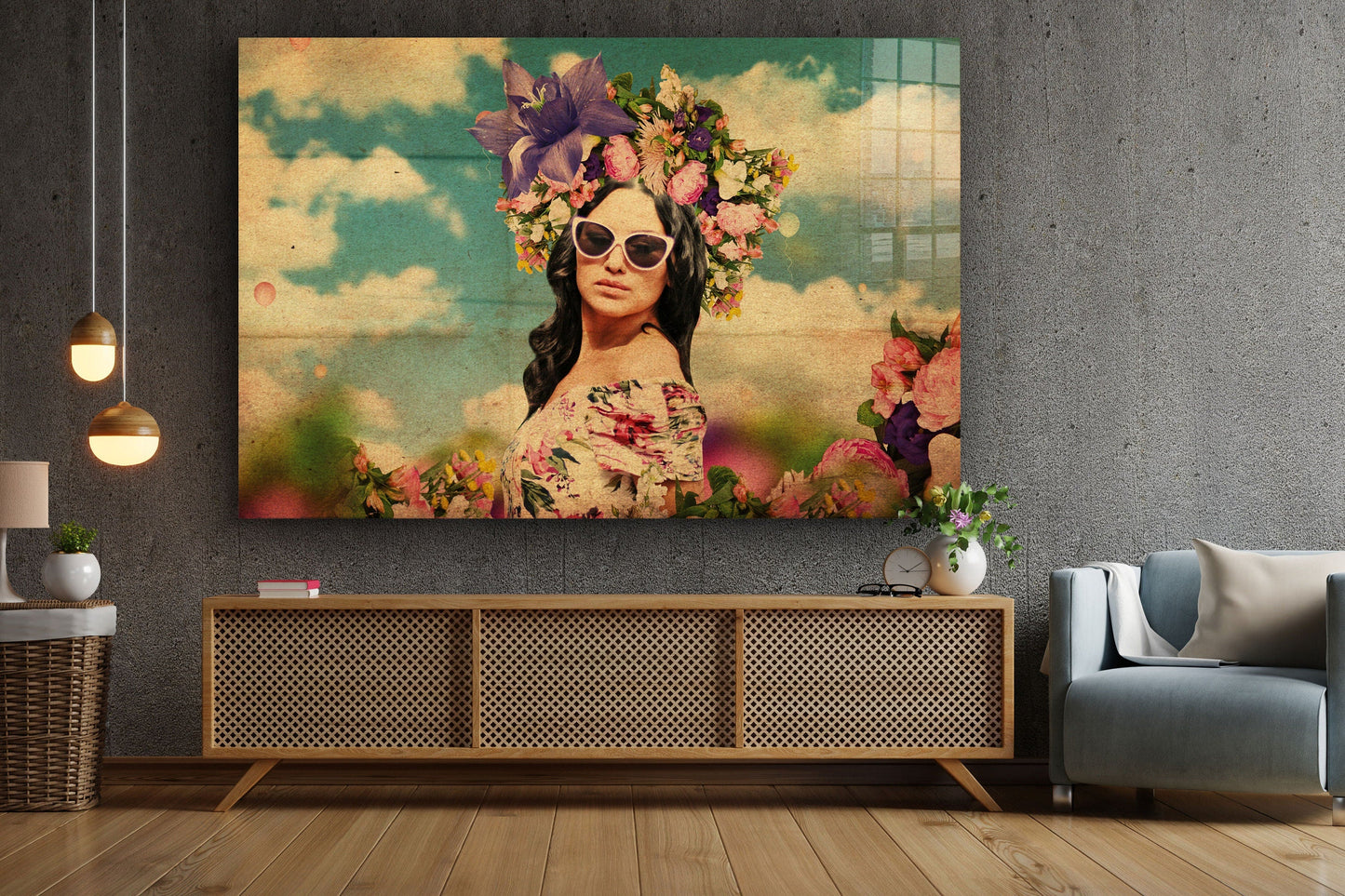 Flower Woman, Large Glass Wall Art