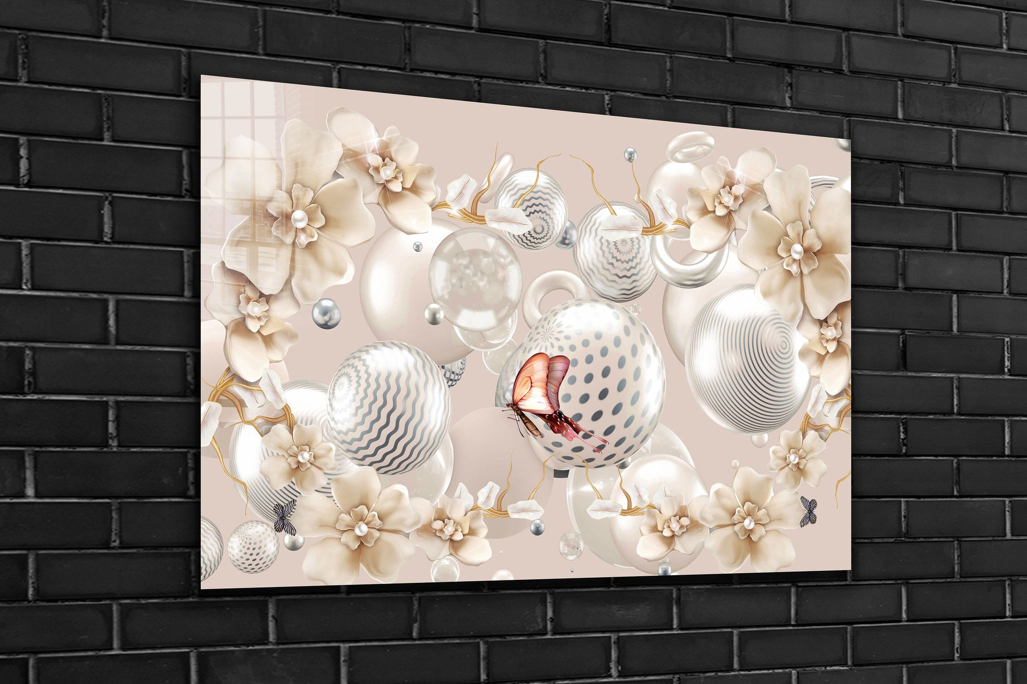 Pearl Flower, Large Glass Wall Art