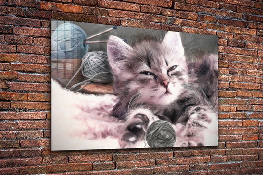 Cute Cat, Large Glass Wall Art