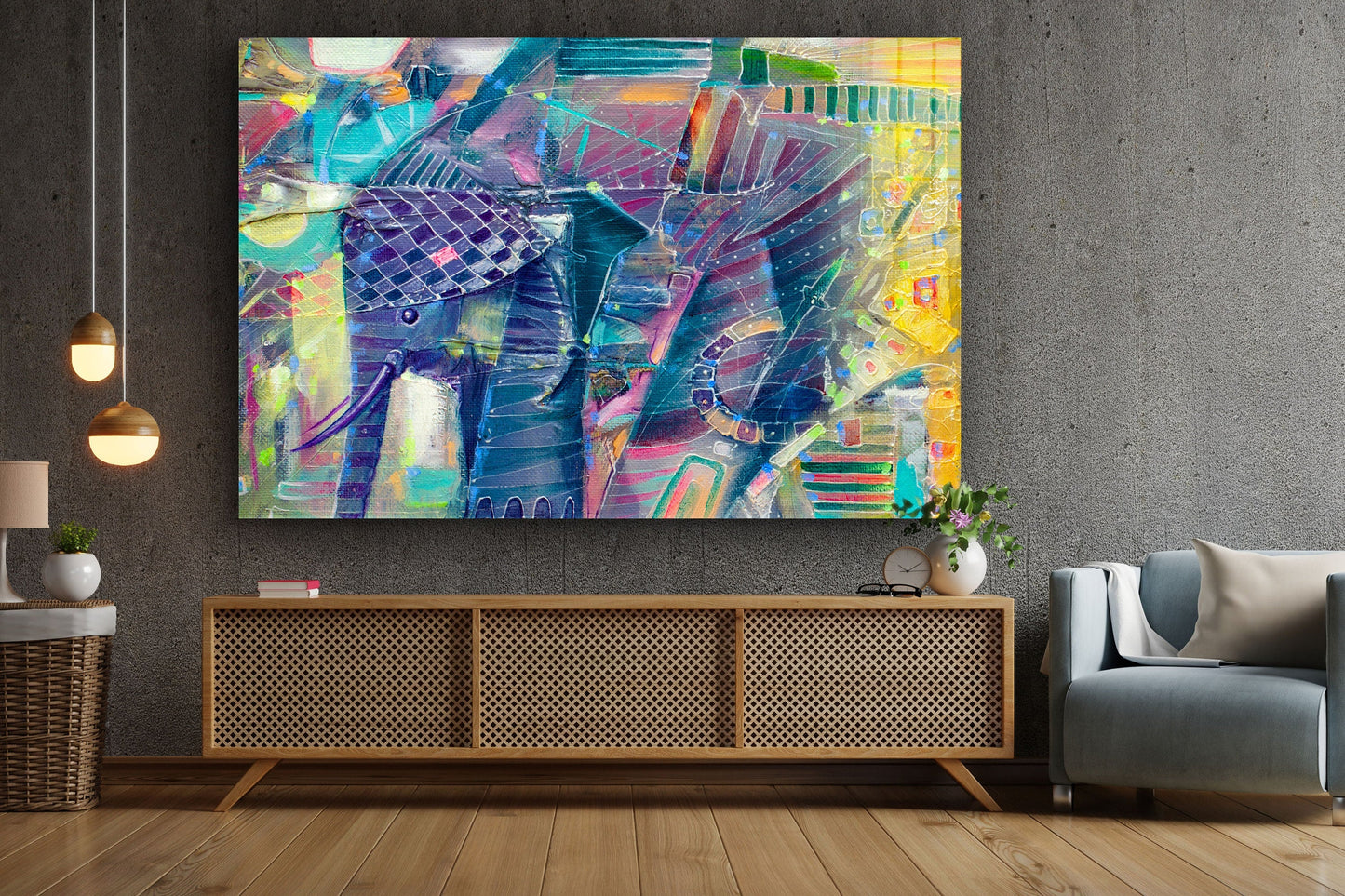Abstract Elephant, Large Glass Wall Art