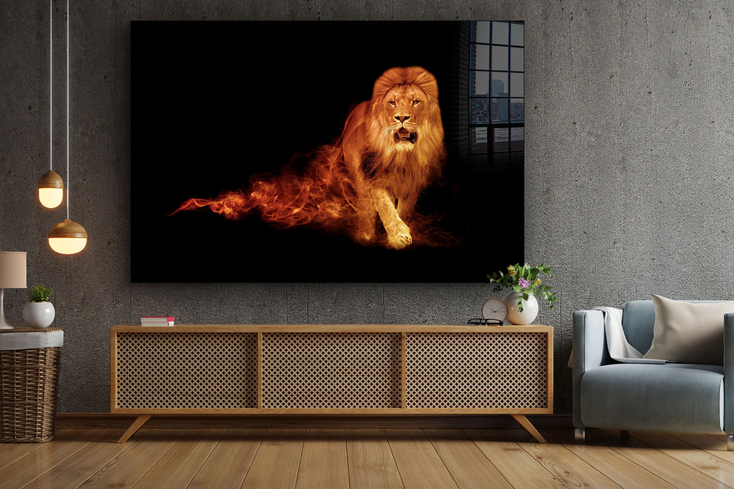 Abstract Lion, Large Glass Wall Art