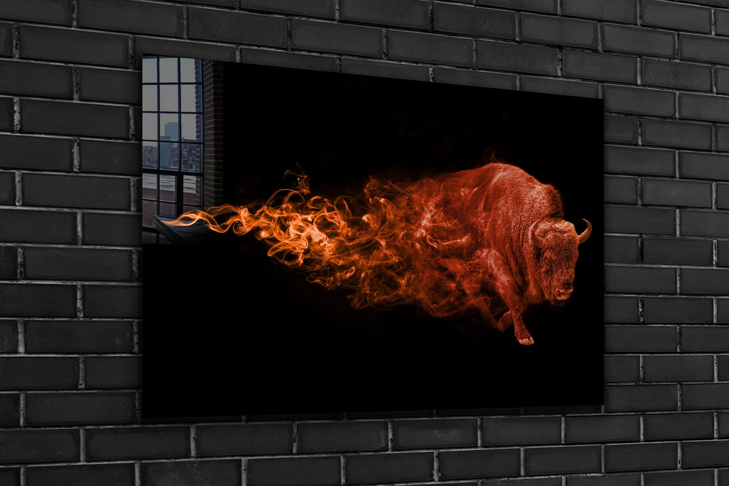 Abstract Bison, Large Glass Wall Art