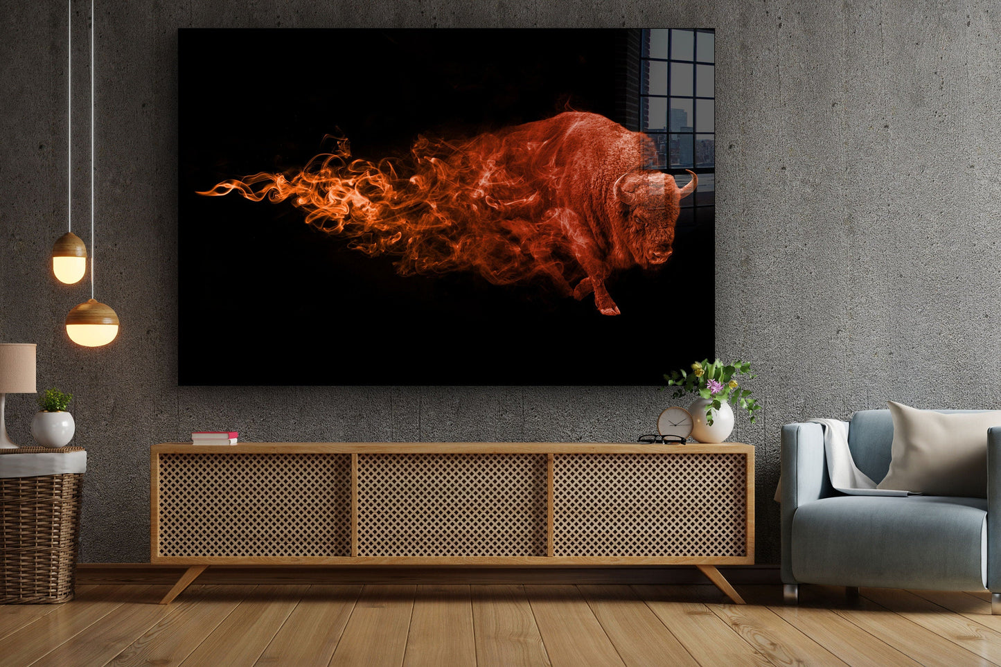 Abstract Bison, Large Glass Wall Art