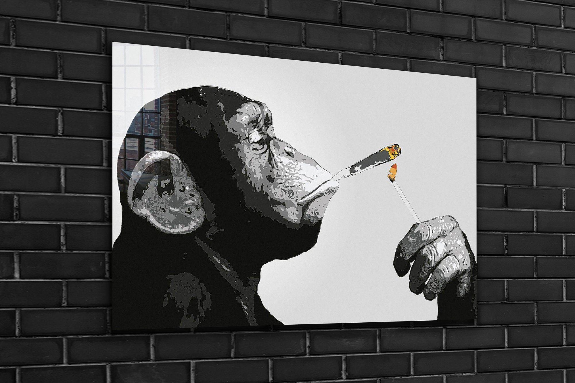 Smoking Monkey, Large Glass Wall Art