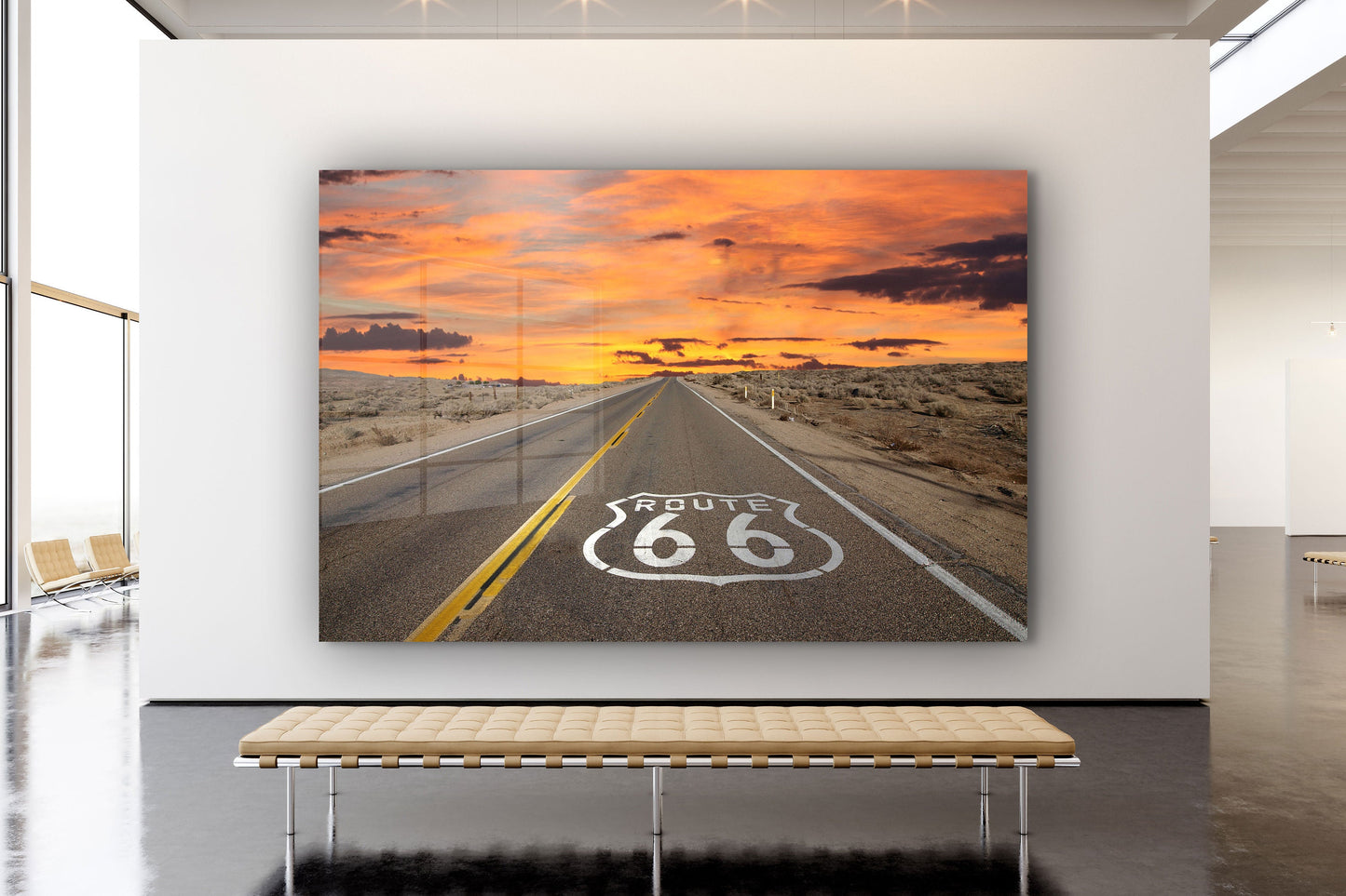 Route 66 to Sunset, Large Glass Wall Art